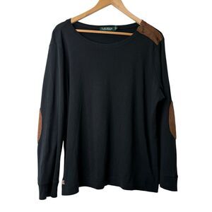 Lauren Ralph Lauren Top Womens Size 2X Faux Leather Patch Equestrian Preppy